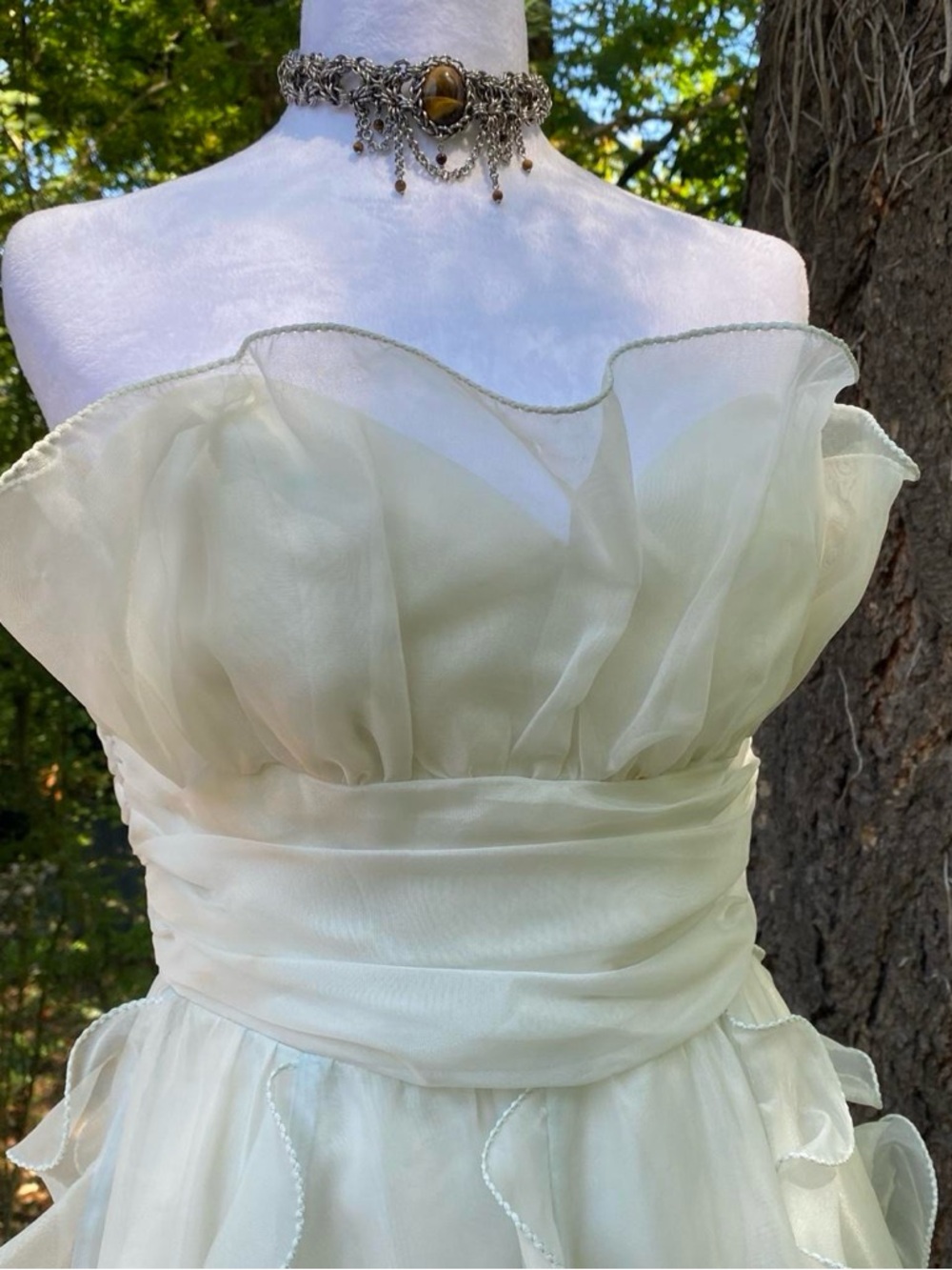 Vintage 80s Ruffle Strapless Ethereal Fairy Prom Dress Gown - Picture 3 of 8